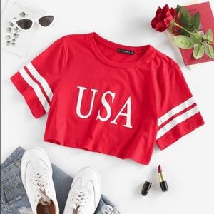 Zaful Striped USA Graphic Red Top